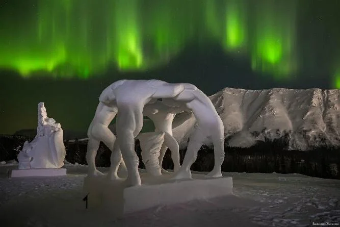 Master ice sculptures inside Kirovsk Snow Village