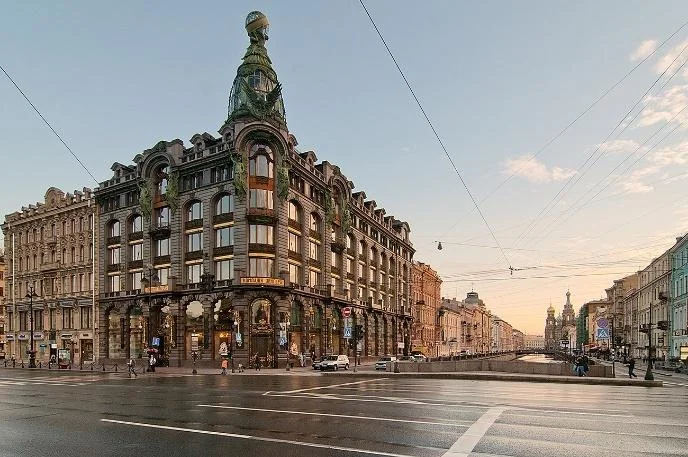 Nevsky Prospect glowing in festive winter twilight