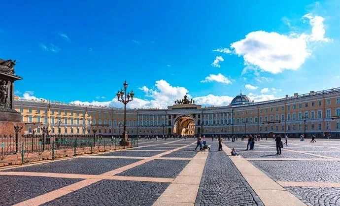 Palace Square and Alexander Column against Winter Palace