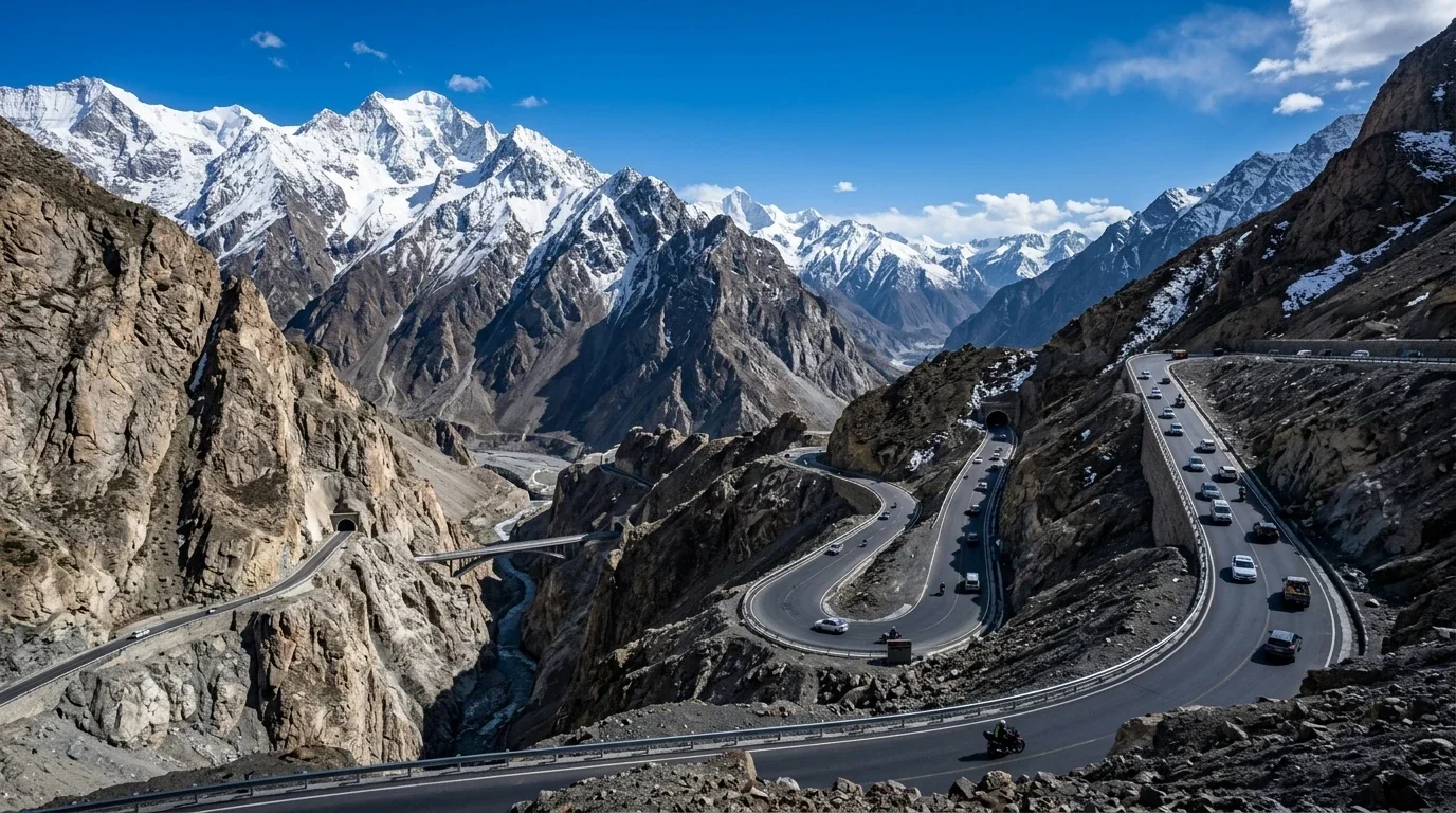 Đèo Độc Khố Duku Highway Tân Cương uốn lượn qua vách núi Thiên Sơn dựng đứng
